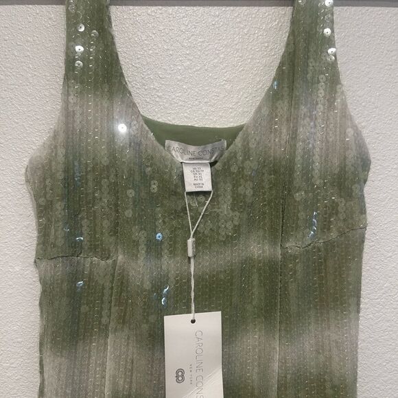 Caroline Constas Light Green Sequin Midi Dress NWT - Picture 5 of 6